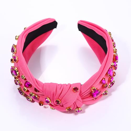 MOLOCH Pink Heart Headband for Women Rhinestone Conversation Love Heart Headbands Crystal Knotted Bejeweled Wide Velvet Fashion Hairband Valentines Day Country Concert Hair Accessories