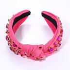 MOLOCH Pink Heart Headband for Women Rhinestone Conversation Love Heart Headbands Crystal Knotted Bejeweled Wide Velvet Fashion Hairband Valentines Day Country Concert Hair Accessories