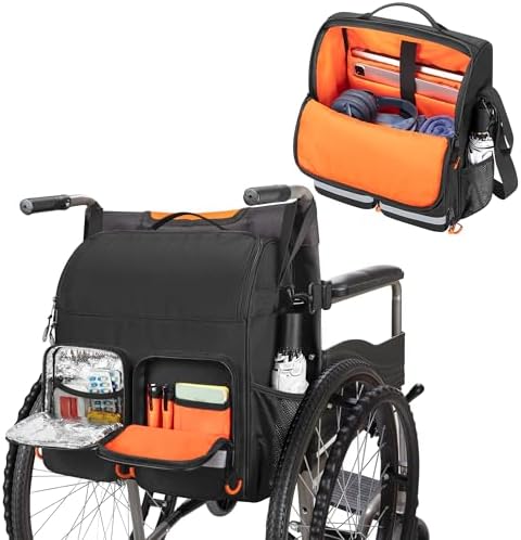 samdew Large Wheelchair Bag to Hang on Back, Wheelchair Accessories Backpack for Adult & Senior, Wheelchair Pouch with Medicine Storage Insulation Pocket & Shoulder Strap, Bag Only
