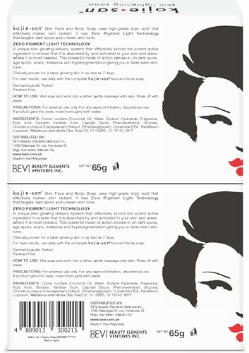Kojie San Skin Brightening Soap - Original Kojic Acid Soap that Reduces Dark Spots, Hyperpigmentation, & Scars with Exfoliating Soap Net Included - 65g x 2 Bars