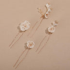 4Pcs Bridal Hair Pins Soft Ceramic Flower Bride Wedding Hair Accessories Hair Piece for Women and Girls - Gold