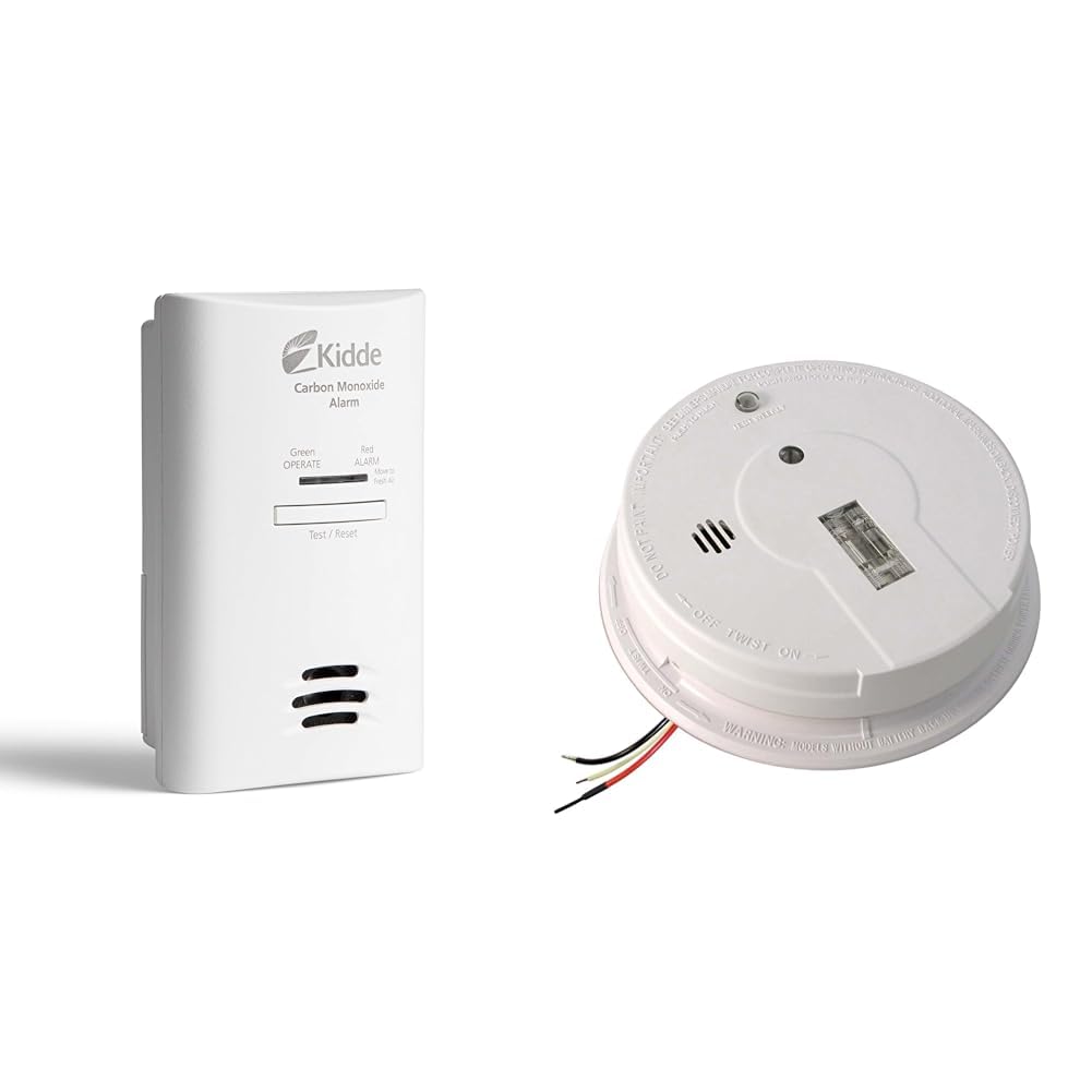 Kidde Carbon Monoxide Detector, Plug in Wall with AA Battery Backup, Test-Hush Button & Hardwired Smoke Detector with Safety Light, 9-Volt Battery Backup, Ideal for Hallways