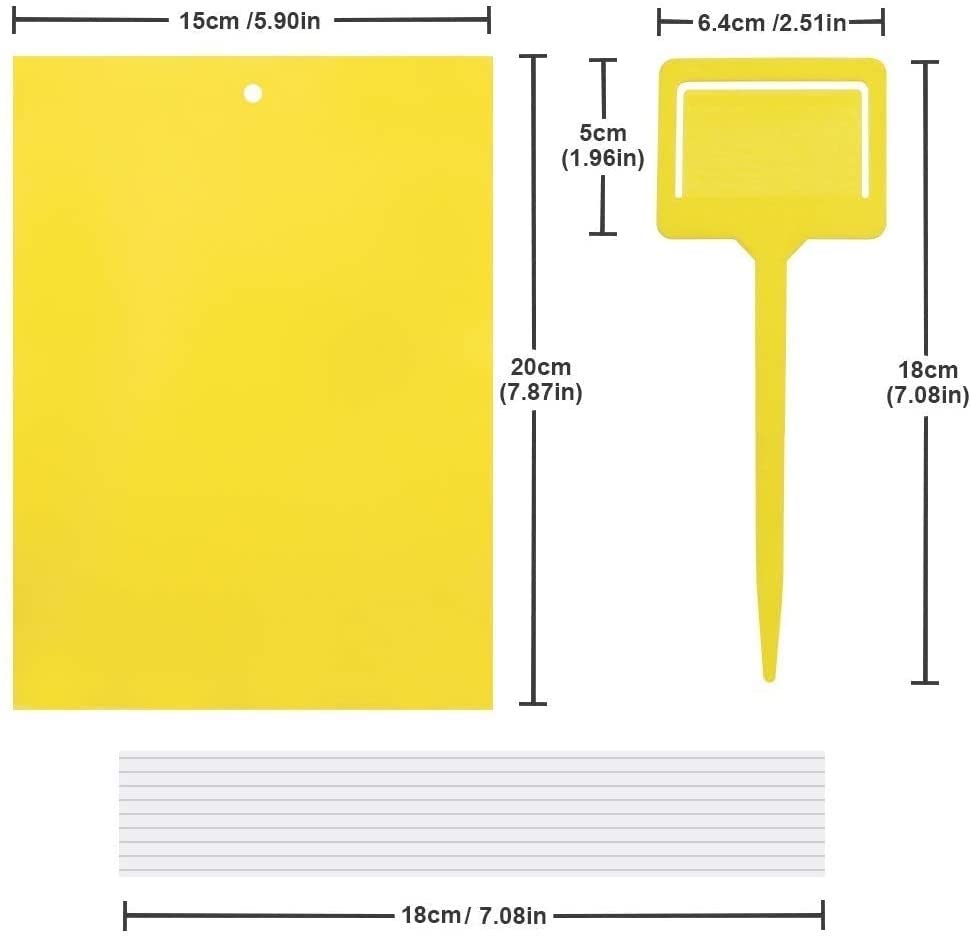 Gideal 50-Pack Dual-Sided Yellow Sticky Traps for Flying Plant Insect Such as Fungus Gnats, Whiteflies, Aphids, Leafminers,Thrips - (6x8 Inches, Included 50pcs Twist Ties)