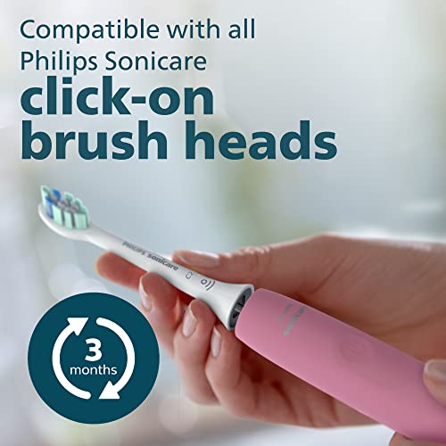 Philips Sonicare 4100 Electric Rechargeable Power Toothbrush, Pink, with Genuine Philips Sonicare Optimal Plaque Control Replacement Toothbrush Heads, White, 3 Pack