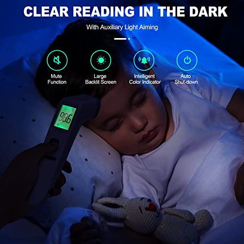 GoodBaby Non-Contact LCD Thermometer for Adults and Kids, Digital Forehead Thermometer with Fever Alarm, Silent Mode and 35-Set Memory, Object 2 in 1 Mode, FSA/HSA Eligible, Blue
