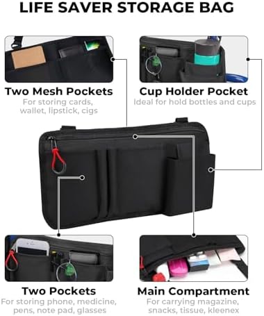 JOYTUTUS Walker Side Bag, Wheelchair Armrest Storage Pouch with Cup Holder, Wheelchair Accessories for Seniors, Walker Bag Cup Holder for Walker, Rollator, Electric Scooter or Wheelchair Black