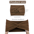 Wide Headbands for Women Knotted No Slip Head Bands Soft Turban Headband Hair Accessories Boho African Solid Color Head Wraps for Women Yoga Workout Pack of 6（Brown）