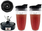 Blender 24 oz Cups with Lids & 6 Fins Female Blade Replacement Parts for Ninja, Extractor Blade for Nutri Ninja Auto iQ BL480D 30 DOB, BL450 69, BL456 70, BL480 70, BL455 30 DOB, BL482 30 DOB