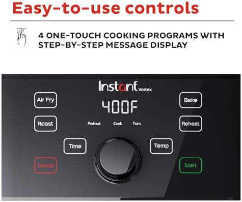 Instant Pot Vortex 5.7QT Air Fryer, Custom Program Options, 4-in-1 Functions, EvenCrisp Technology that Crisps, Roasts, Bakes and Reheats, 100+ In-App Recipes, from the Makers of Instant Pot, Black
