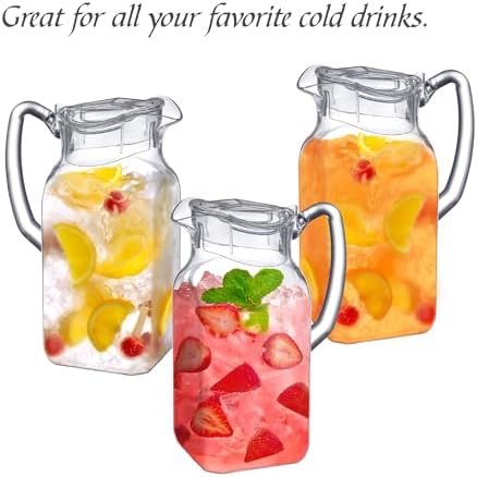 Amazing Abby - Quadly - 2-Pack Acrylic Pitcher (64 oz), Clear Plastic Water Pitcher with Lid, Fridge Jug, BPA-Free, Shatter-Proof, Great for Iced Tea, Sangria, Lemonade, Juice, Milk, and More