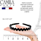 Camila Paris CP3295 French Headband for Women, Black, Strong Hold Grip Women's Hair Band, Ligth and Very Flexible, No Slip and Durable Styling Girls Hair Accessories, Made in France