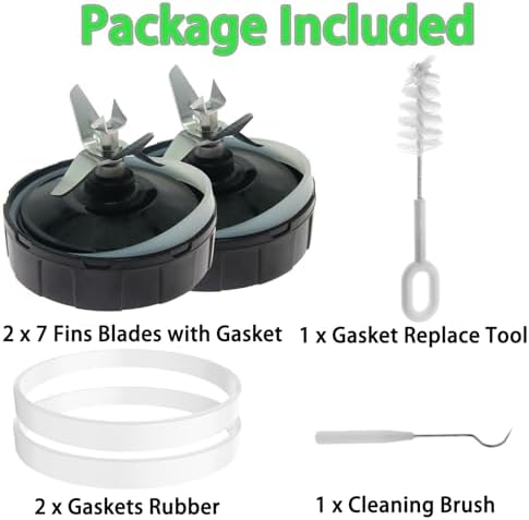 2 Packs Ninja Blender Replacement Parts, 7 Fins Ninja Blender Blade Replacement Compatible with BL480-30 BL482-30 BL490-30 BL640-30 BL642-30 BL682-30 BN401 BN751 BN801 BL2012 NN102