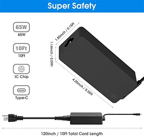 65W 45W USB C Laptop Type C AC Power Adapter Charger Replacement for Lenovo Yoga 910 920 C630 C930 S940 Chromebook 300E 500E C330 C340 S330 ThinkPad L580 L590 E580 E585 etc.
