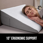 GORILLA GRIP Bed Wedge Ergonomic Sleeping Pillow, Soft Dual Layer Memory Foam, Stay in Place Dots, Breathable, Headboard Triangle Sleep Support for Reading Acid Reflux Anti Snoring, 10in White Gray