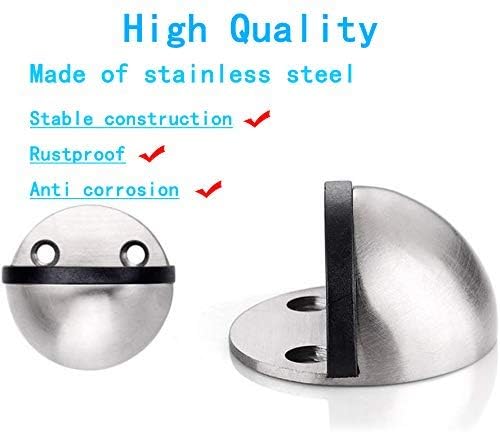SMOOTHCLUE 2 Pack Door Stoppers, 3M Adhesive Door Holder Door Stop, Stainless Steel Door Stop for Home Hotel, Snowboard Hanger, No Need to Drill Floor Door Stop, Door Stopper Set with Rubber Bumper