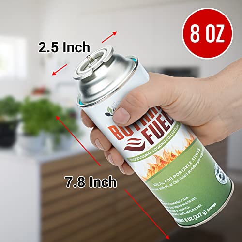 Jo Chef Butane Fuel Canister, 8 oz Butane Cylinder, Pure Refined Butane Gas for Camping Stove Or Use Directly with Brûlée Kitchen Blow Torch Head 4 Cans