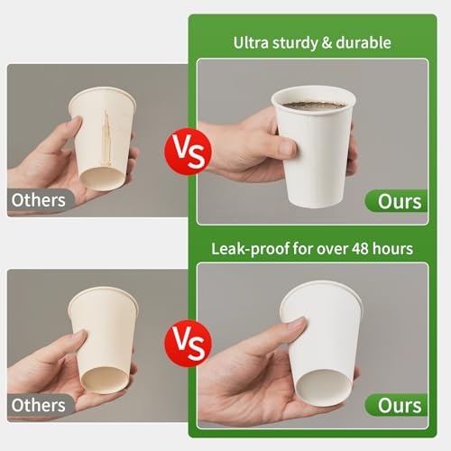 METAPRINT [500 Count] 12 oz Disposable Paper Coffee Cups, White Hot Paper Cups for Cafes, Bistros, Parties, and Events