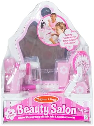 Melissa & Doug Wooden Beauty Salon Play Set With Vanity and Accessories (18 pcs) - FSC Certified