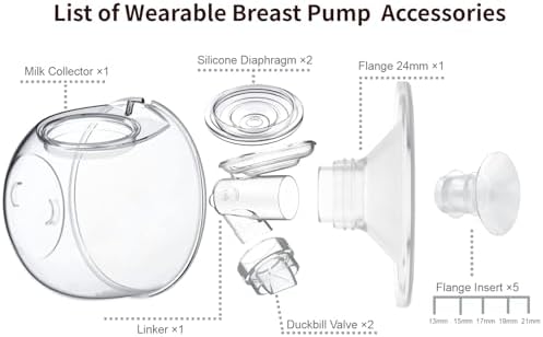 Wearable Breast Pump Milk Collector Cup Accessories,Compatible with 24mm TSRETE/kmaier/eulumap/Momcozy S9/S12 Wearable Breast Pump,Upgrade Duckbill Valve with Free Rotation,Extra 5pcs Flange Inserts