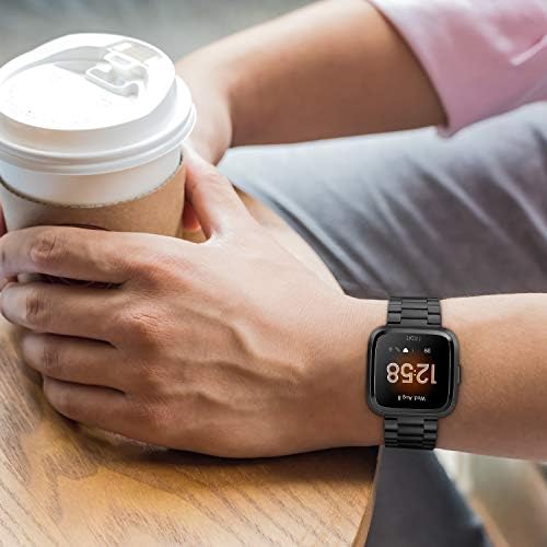 FINTIE Metal Band Compatible with Fitbit Versa 2 1 and Lite Edition, Solid Stainless Steel Strap Replacement Wristband Business Bracelet