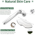 Stainless Steel Gua Sha Facial Tools Metal GuaSha Tool for Face Neck, Detailer Gua Sha Lymphatic Drainage Face Massage Tool, Christmas Gift for Women (Stainless Steel gua sha 4)