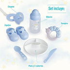 15" Realistic Soft Body Baby Doll with Open/Close Eyes | JC Toys - Berenguer Boutique | 10 Piece Gift Set with Bottle, Rattle, Pacifier & Accessories | Blue | Ages 2+