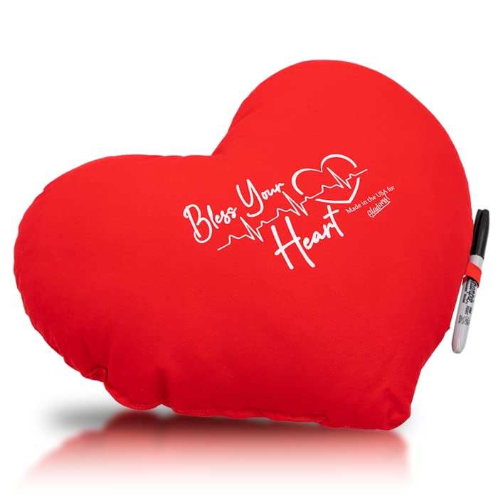 Gladness! Heart Pillow for After Bypass Open Heart Surgery, Mastectomy, Post Surgical Recovery Cough Seat Belt Pillow Bless Your Heart Get Well Soon Cardiac Patient Gift Pillow with Autograph Pen