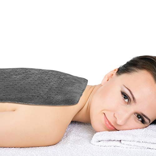 Pure Enrichment® PureRelief™ Deluxe Heating Pad (12" x 24"), Full Body Therapy Pad with 4 InstaHeat™ Settings, Soft Machine-Washable Microplush Fabric and 2-Hour Auto Safety Shut-Off (Gray)