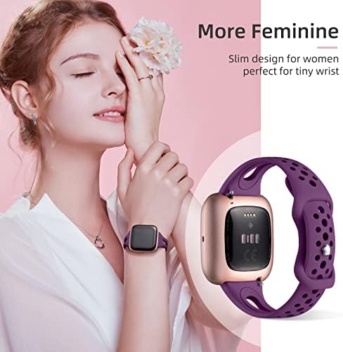 Odbeai Soft Silicone Replacement Wristbands, Slim Sport Breathable for Versa Watch Bands Compatible with Fitbit Versa 2, Versa Lite/SE, for Women Men, 4Packs