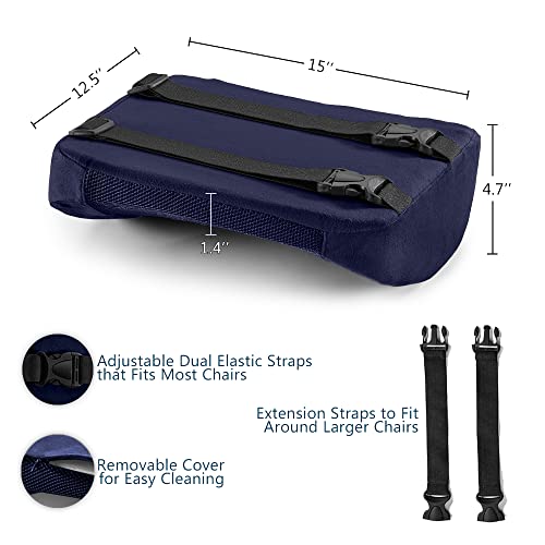 ComfiLife Lumbar Support Back Pillow Office Chair and Car Seat Cushion - Memory Foam with Adjustable Strap and Breathable 3D Mesh (Navy)