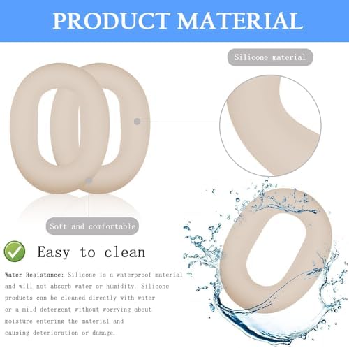 Adhiper 3 Set Case Cover for Sony WH-1000XM5 Headphones,Embody EarPad Cover/Ear Cover/Headband Cover/Headband Cushion Protector,Sweat Proof Soft Silicone Headphones Accessories（Off White）