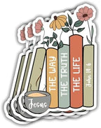 (3pcs) Jesus The Way The Truth The Life Sticker Christian Inspirational Quotes Bible Verse Books Vinyl Decal Stickers for Tumbler Water Bottle Laptops Phone Case Car Kindles Hard Hat - 2x3