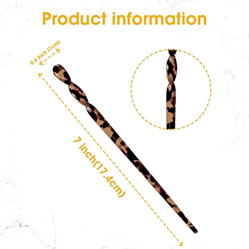 8 Pieces Acetate Hair Sticks Leopard Print Hair Pins, Tortoise Shell Hairpin Vintage Hair Chopsticks Retro Hairpins Disk, Hair Accessories for Women Girls