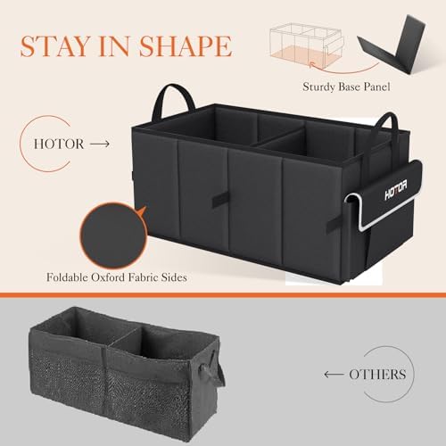 HOTOR Foldable Trunk Organizer - SUV, Sedan & Van Compatible, Sturdy Base Panel for Car Accessories, Black, 2 Compartments, 21.3"12.6"10.6"