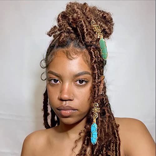 Leeven 129 Pcs Crystal Wire Wrapped Wrapped Adornment Dreadlock Charms Clip Imitation Wood Beads Braid Accessories Hair Jewelry for Butterfly Locs