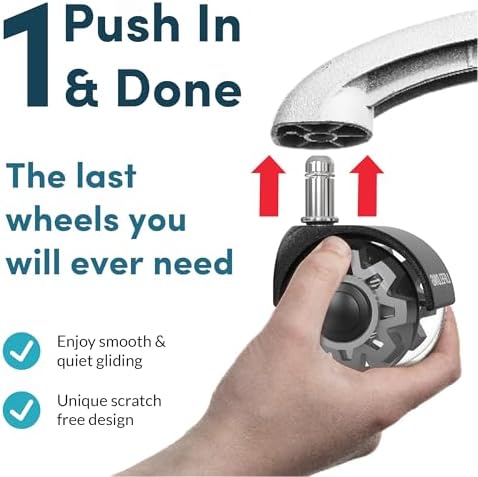 Lifelong Office Chair Wheels Replacement Rubber Chair Casters for Hardwood Floors and Carpet, Set of 5, Heavy Duty Casters for Chairs to Replace Office Chair Mats - 2 Inch Universal Fits 98%