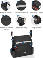 JOYTUTUS Wheelchair Bag, Wheelchair Backpack, Wheelchair Accessories Bag with Cup Holder, Storage Bag with Reflective Stripe and Shoulder Strap for Walker Rollator (14.6 * 13.8 * 5.5 in)
