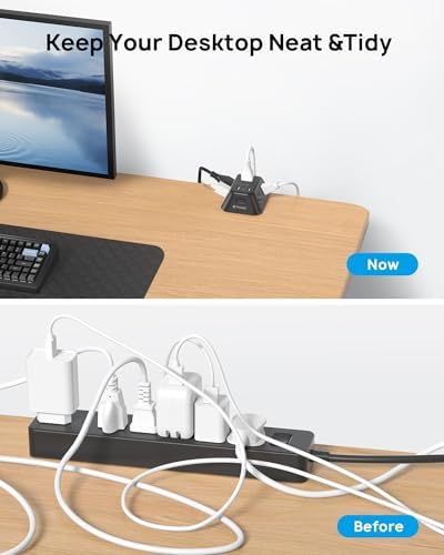 Desk Clamp Power Strip, Surge Protector with 5 AC Outlets and 3 USB Ports, Desk Mount Charging Station, Fit 1.97in Tabletop Edge Thick, 10FT Extension Cord, for Home Office Gaming Accessories