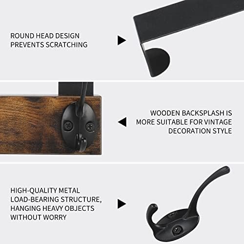 YINMIT Over The Door Hooks Heavy Duty, Vintage Wood Over Door Hanger Hook, Over The Door Coat Towel Rack for Hanging Towels, Clothes, Hats, Scarfs, Handbags, Back of Bathroom Door (Matte Black)