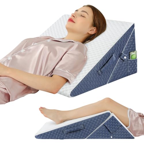 Wedge Pillow with Memory Foam Top, 9 & 12 Inch Bed Wedge for Acid Reflux, Back Pain, Heartburn, 7 in 1 Cooling-Gel Pillow Wedge for After Surgery, Adjustable Elevated Pillows for Sleeping, GERD