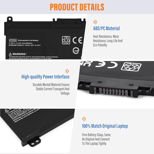 HT03XL L11119-855 Laptop Battery Replacement for HP Pavilion 14-CE 14-CF 14-DF 15-CS 15-DA 15-DB 15-DW 17-by 17-CA Series 15-CS0053CL 15-DW0033NR 15-DA0014DX L11421-542 L11421-2C2