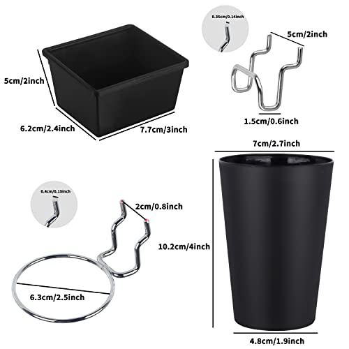 6 Sets Pegboard Bins Pegboard Cups with Hooks, Pegboard Hooks Assortment, Hooks for Pegboard Cup Holder for Organizing Accessories Tools Storage Office Workshop Garage Workbench Black