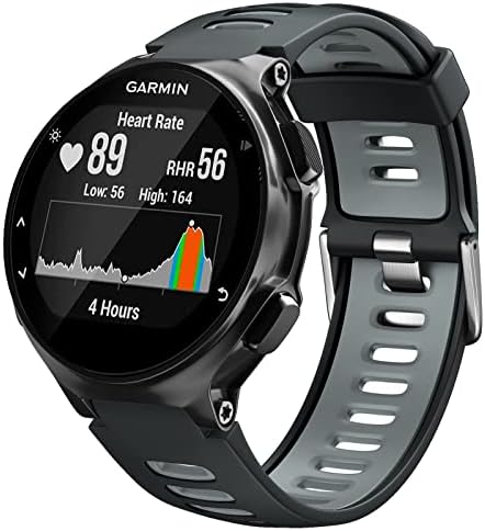 NotoCity Silicone Watch Band Replacement Solft Silicone Strap Compatible Forerunner 230/220/ 235/620/ 630/ 735XT/ Approach S20/ S5/ S6-Black Gray