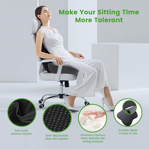 Deep U Tailbone Pain Relief Seat Cushion for Long Sitting on Office Chair, Wheelchair, Car Seat, Home Seat - Slope Curve Hemorrhoids Pillow for Hip, Tailbone, Coccyx, Sciatica Pain-Black/Gray