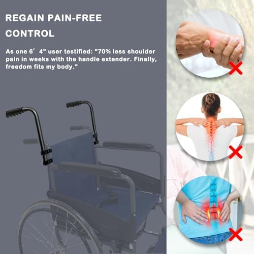 Wheelchair Handle Extenders, (400lbs Weight Capacity) Adjustable Wheel Chair Accessories Adults - Stroller Handle Extender, Extendable Handle for Wheelchair, Rallator & Stroller (Without Brake)
