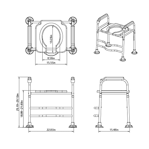 Raised Toilet Seat with Arms, 22in Width, Height Adjustable, Reinforced and Anti-Skid Design, Commode Chair and Safety Frame for Most Toilets，Bathroom Assist Frame for Elderly, Handicap【Widen】