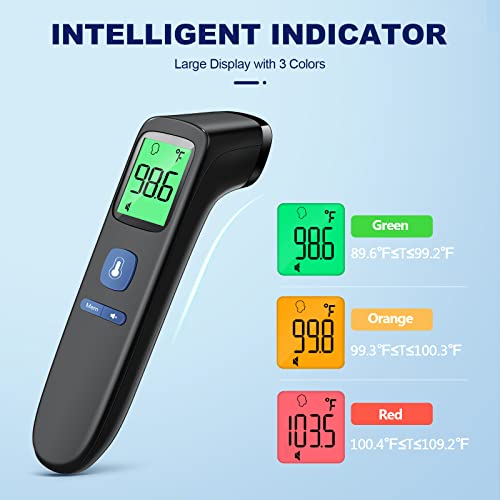 Non-Contact Thermometer for Kids and Adults, Digital Infrared Thermometer for Home use, Color-Coded Screen, 1 Second Result, Accurate & Easy to use (Black)