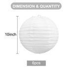 BEISHIDA 10-Inch White Paper Lanterns Decorative Chinese/Japanese Hanging Round Paper Lanterns Lamp for Birthday, Wedding, Christmas, Bridal, Home Decor, Party Decoration (6 Packs)