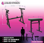 Liquid Stands Piano Keyboard Stand and Bench Set - Portable Heavy Duty Digital Piano Stand for 54-88 Key Electric Pianos & Adjustable Bench, Chair, Stool, Seat - Sturdy Keyboard Music Accessories