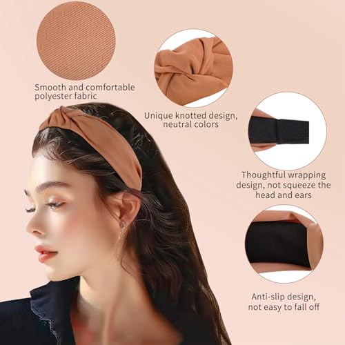 Headbands for Women, 8Pcs Knotted Headbands Fashion Women Hair Accessories Coffee Series Knotted Wide Headbands